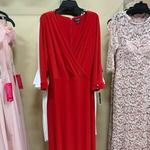 NWT Stunning belted red Ralph Lauren dress..rhinestone buttons on each sleeve